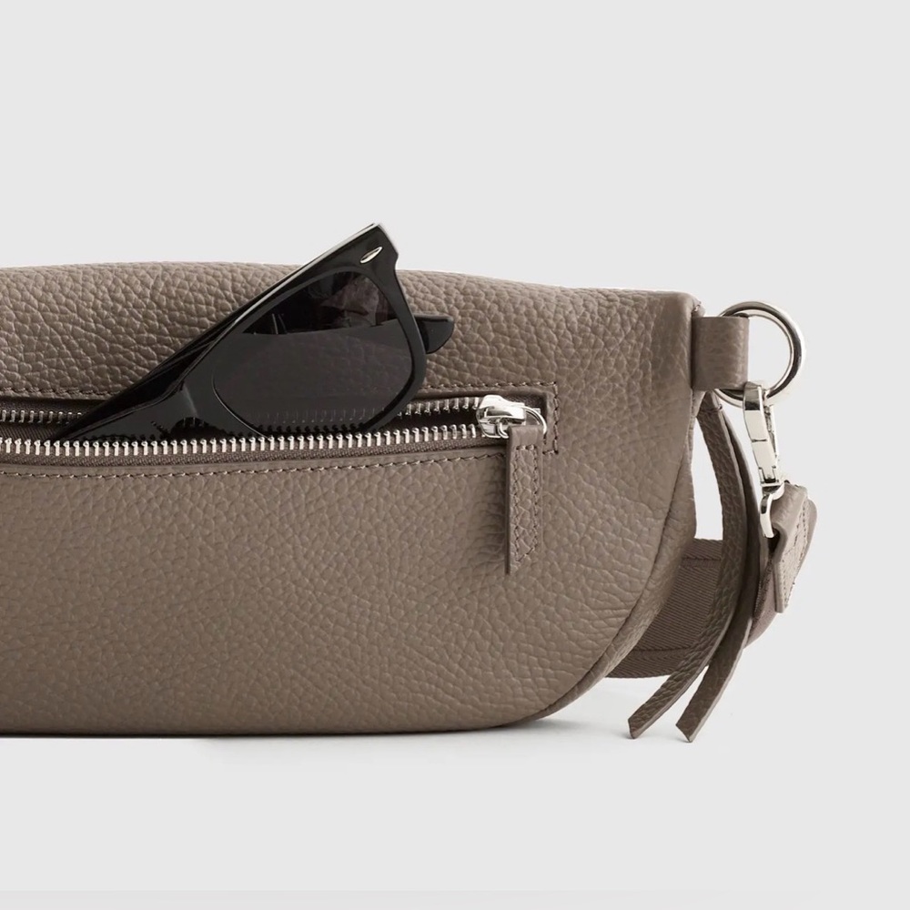 Quince Italian Pebbled Leather Sling Bag Grey - Picture 6 of 10